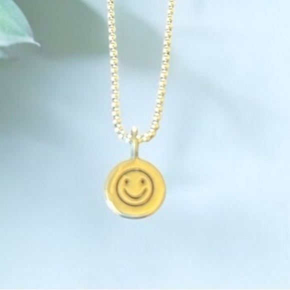 Smiley Face Sterling Charm on Sterling Ball Chain Necklace NWT - Picture 1 of 8